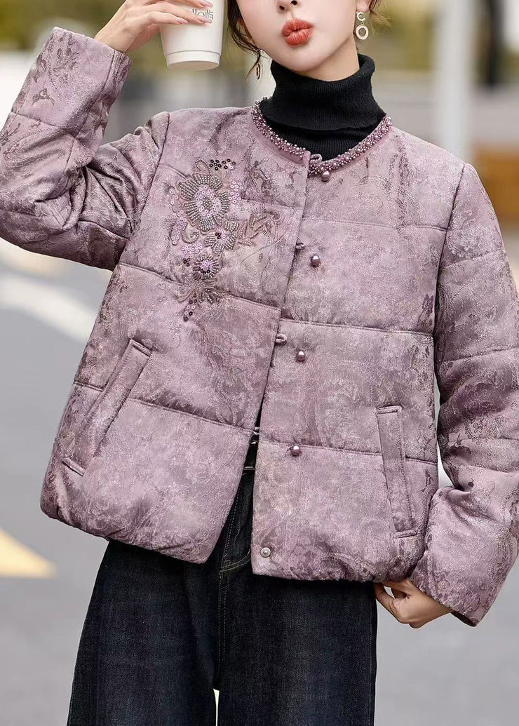 Beautiful Purple Sequins Nail Bead Fine Cotton Filled Jacket In Winter