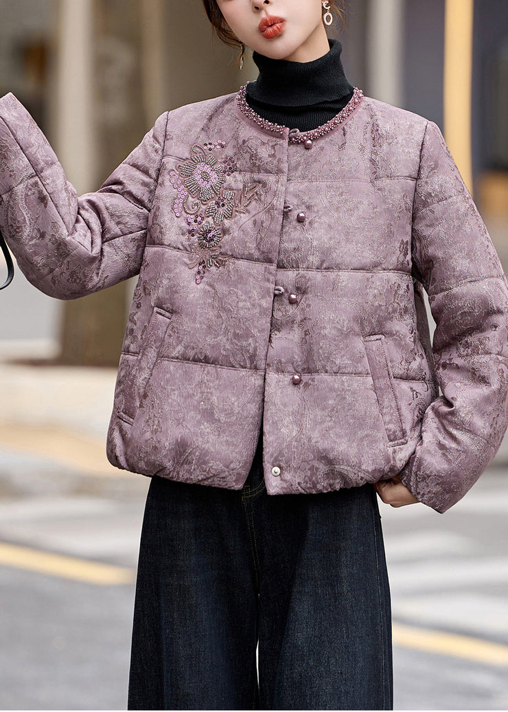 Beautiful Purple Sequins Nail Bead Fine Cotton Filled Jacket In Winter
