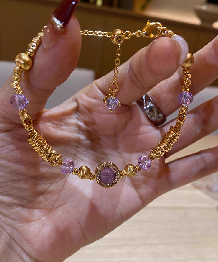 Beautiful Purple Stainless Steel Overgild Crystal Chain Bracelet