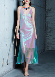 Beautiful Purple V Neck Silk Spaghetti Strap Dress Summer