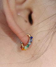 Beautiful Rainbow Alloy Glass Bead Hoop Earrings
