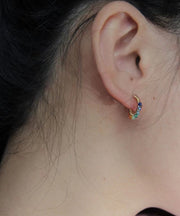 Beautiful Rainbow Alloy Glass Bead Hoop Earrings