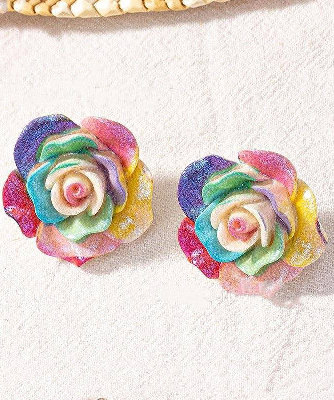 Beautiful Rainbow Alloy Resin Rose Stud Earrings
