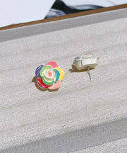 Beautiful Rainbow Alloy Resin Rose Stud Earrings