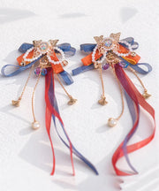 Beautiful Rainbow Copper Alloy Tulle Beading Bow Ribbon A Pair Girls Hairpin