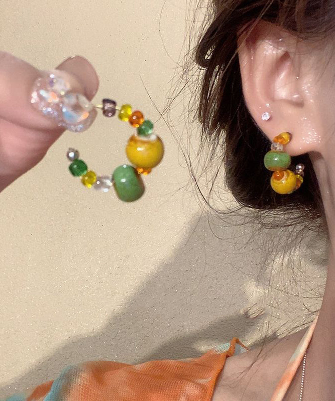 Beautiful Rainbow Copper Overgild Beading Hoop Earrings