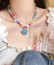 Beautiful Rainbow Copper Resin Beads Love Tassel Pendant Necklace