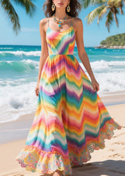 Beautiful Rainbow Exra Large Hem Patchwork Lace Chiffon Dress Summer