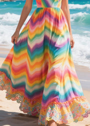 Beautiful Rainbow Exra Large Hem Patchwork Lace Chiffon Dress Summer