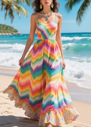 Beautiful Rainbow Exra Large Hem Patchwork Lace Chiffon Dress Summer