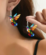 Beautiful Rainbow Sterling Silver Acrylic Bird Drop Earrings