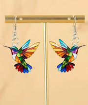 Beautiful Rainbow Sterling Silver Acrylic Bird Drop Earrings