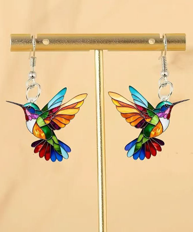 Beautiful Rainbow Sterling Silver Acrylic Bird Drop Earrings