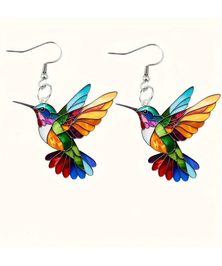 Beautiful Rainbow Sterling Silver Acrylic Bird Drop Earrings