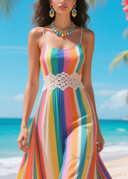 Beautiful Rainbow Striped Chiffon Spaghetti Strap Dress Summer