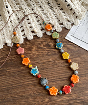 Beautiful Rainbow Weave Ceramics Floral Gratuated Bead Necklace