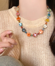Beautiful Rainbow Weave Ceramics Floral Gratuated Bead Necklace