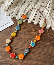 Beautiful Rainbow Weave Ceramics Floral Gratuated Bead Necklace
