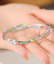 Beautiful Rainbow Weaving Multicolored Floral Charm Bracelet