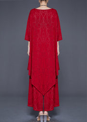 Beautiful Red Asymmetrical Oversized Silk Two Pieces Set Summer