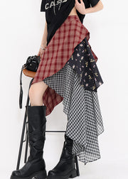 Beautiful Red Asymmetrical Plaid Cotton Skirts Summer