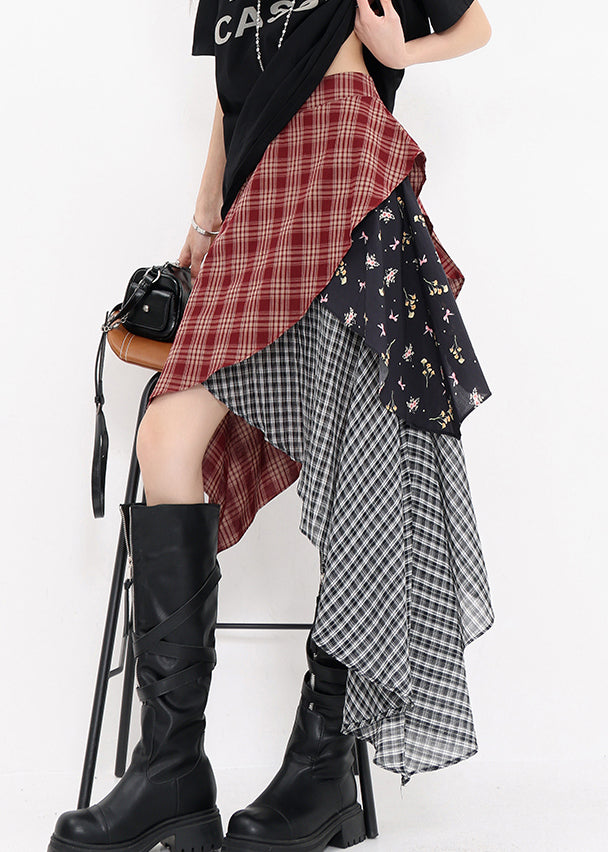 Beautiful Red Asymmetrical Plaid Cotton Skirts Summer