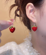 Beautiful Red Copper Overgild Zircon Strawberry Drop Earrings