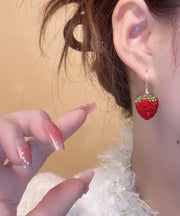 Beautiful Red Copper Overgild Zircon Strawberry Drop Earrings