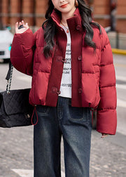 Beautiful Red High Neck Patchwork Drawstring Fine Cotton Filled Puffer Jacket Winter