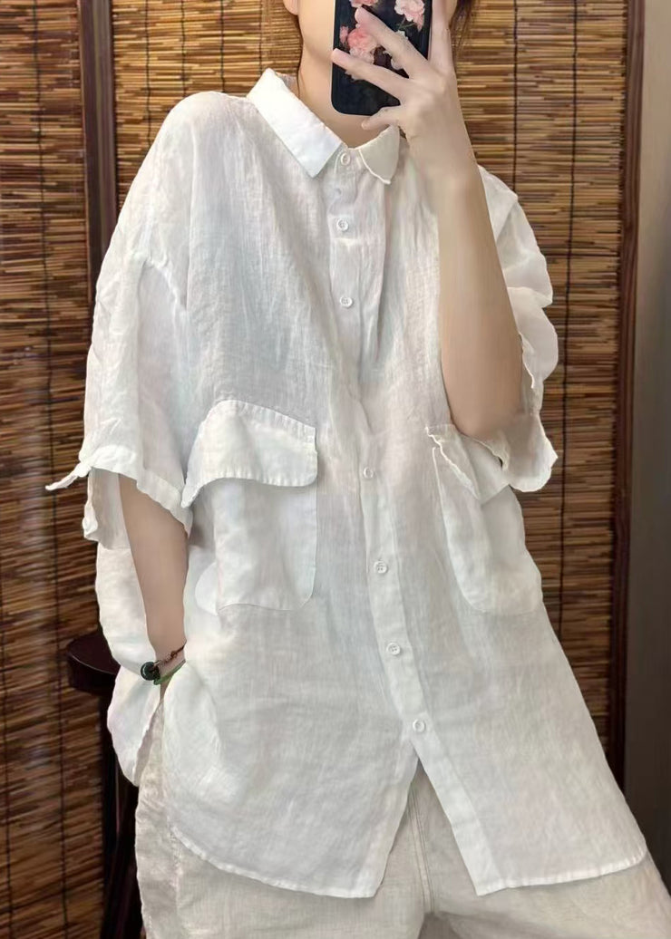 Beautiful Red Oversized Pockets Linen Blouses Summer