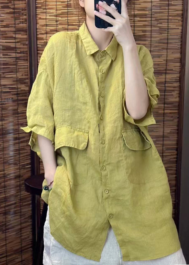Beautiful Red Oversized Pockets Linen Blouses Summer
