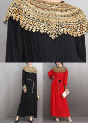 Beautiful Red Patchwork Slim Party Long Dress Lantern Sleeve
