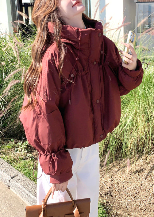 Beautiful Red Stand Collar Drawstring Duck Down Puffer Jacket Winter