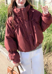 Beautiful Red Stand Collar Drawstring Duck Down Puffer Jacket Winter