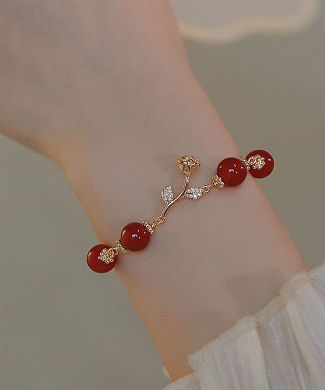 Beautiful Red Sterling Silver Overgild Zircon Agate Charm Bracelet