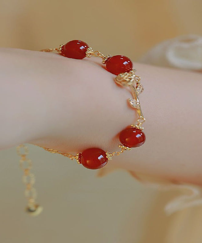 Beautiful Red Sterling Silver Overgild Zircon Agate Charm Bracelet