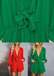 Beautiful Red V Neck Patchwork Solid Jumpsuit Fall
