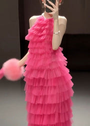 Beautiful Rose Backless Solid Pleated Dresses Sleeveless