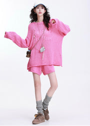 Beautiful Rose Oversized Cozy Knit Two Piece Suit Set Spring