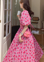 Beautiful Rose Puff Sleeve Print Cotton Holiday Dress