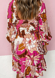 Beautiful Rose Square Collar Wrinkled Mid Dress Fall