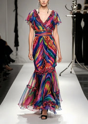 Beautiful Ruffled Tie Dye Chiffon Robe Dresses Summer