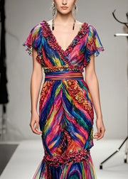 Beautiful Ruffled Tie Dye Chiffon Robe Dresses Summer