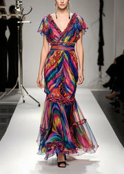 Beautiful Ruffled Tie Dye Chiffon Robe Dresses Summer