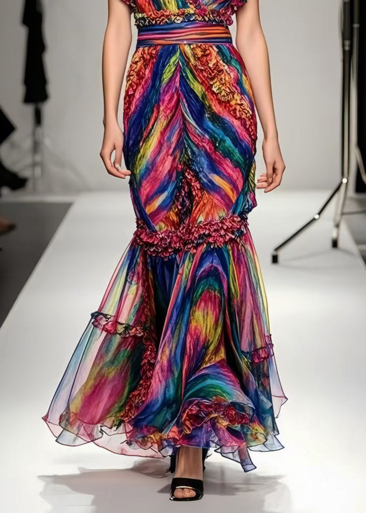 Beautiful Ruffled Tie Dye Chiffon Robe Dresses Summer