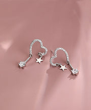 Beautiful Silk Sterling Silver Zircon Star Love Tasses Drop Earrings