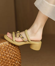 Beautiful Splicing Chunky Black Cowhide Leather Slide Sandals