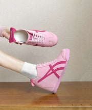 Beautiful Splicing Wedge High Wedge Heels Shoes Pink Faux Leather