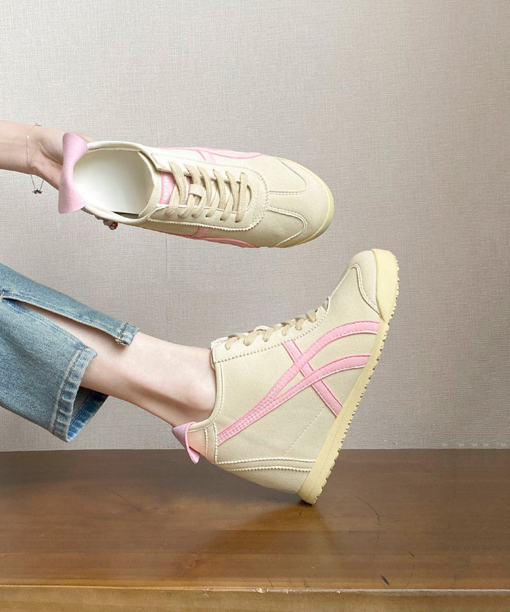 Beautiful Splicing Wedge High Wedge Heels Shoes Pink Faux Leather