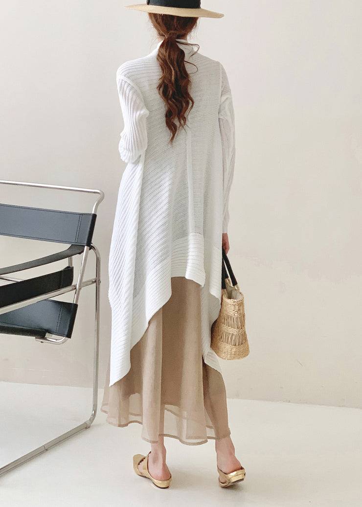 Beautiful Tea Green Asymmetrical Ice Silk Knit Cardigan Spring